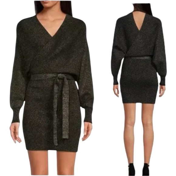 Gianni Bini Sweaters - Gianni Bini Alston Black Silver Long Sleeve Sweater Mini Dress
